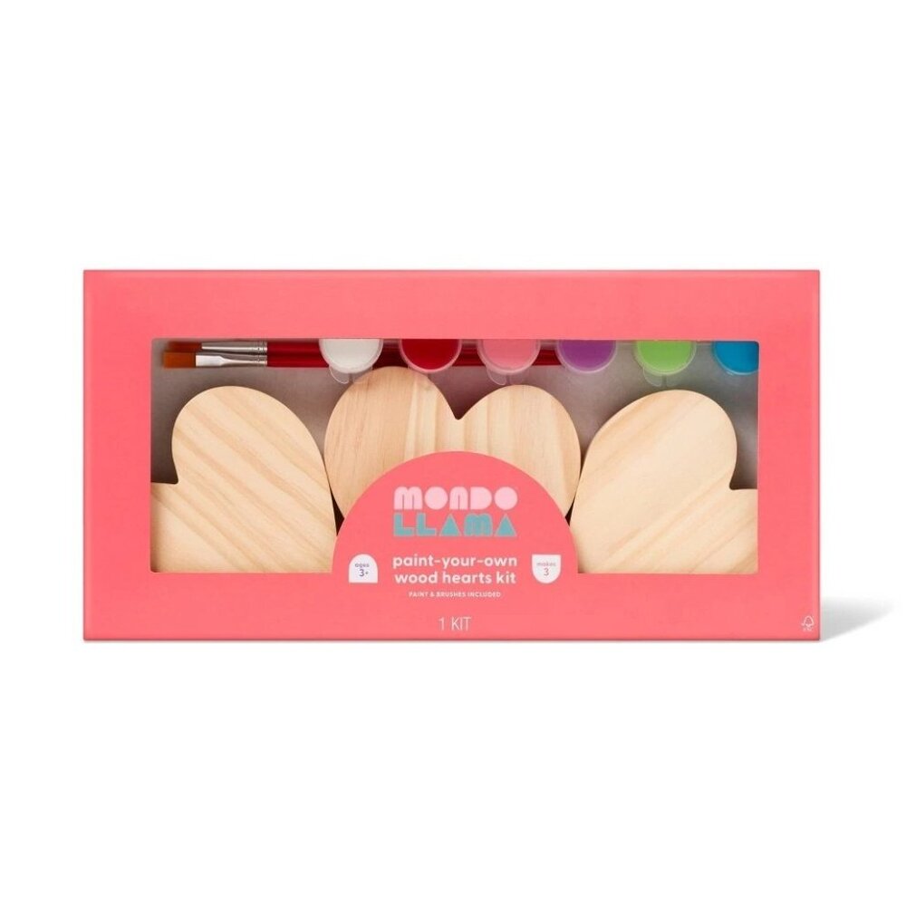 Mondo Llama Valentine's Craft Paint Your Own Wood Hearts Kit